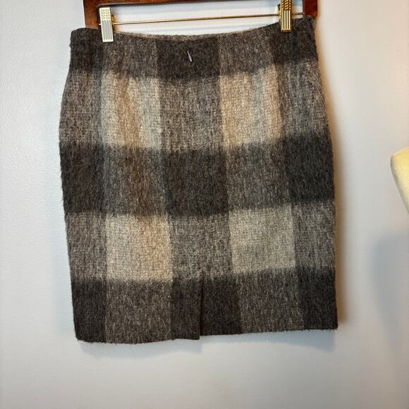 Talbots Gray Window Pane Buffalo Check Wool Blend 4 Petite Skirt Old Money - Picture 2 of 6